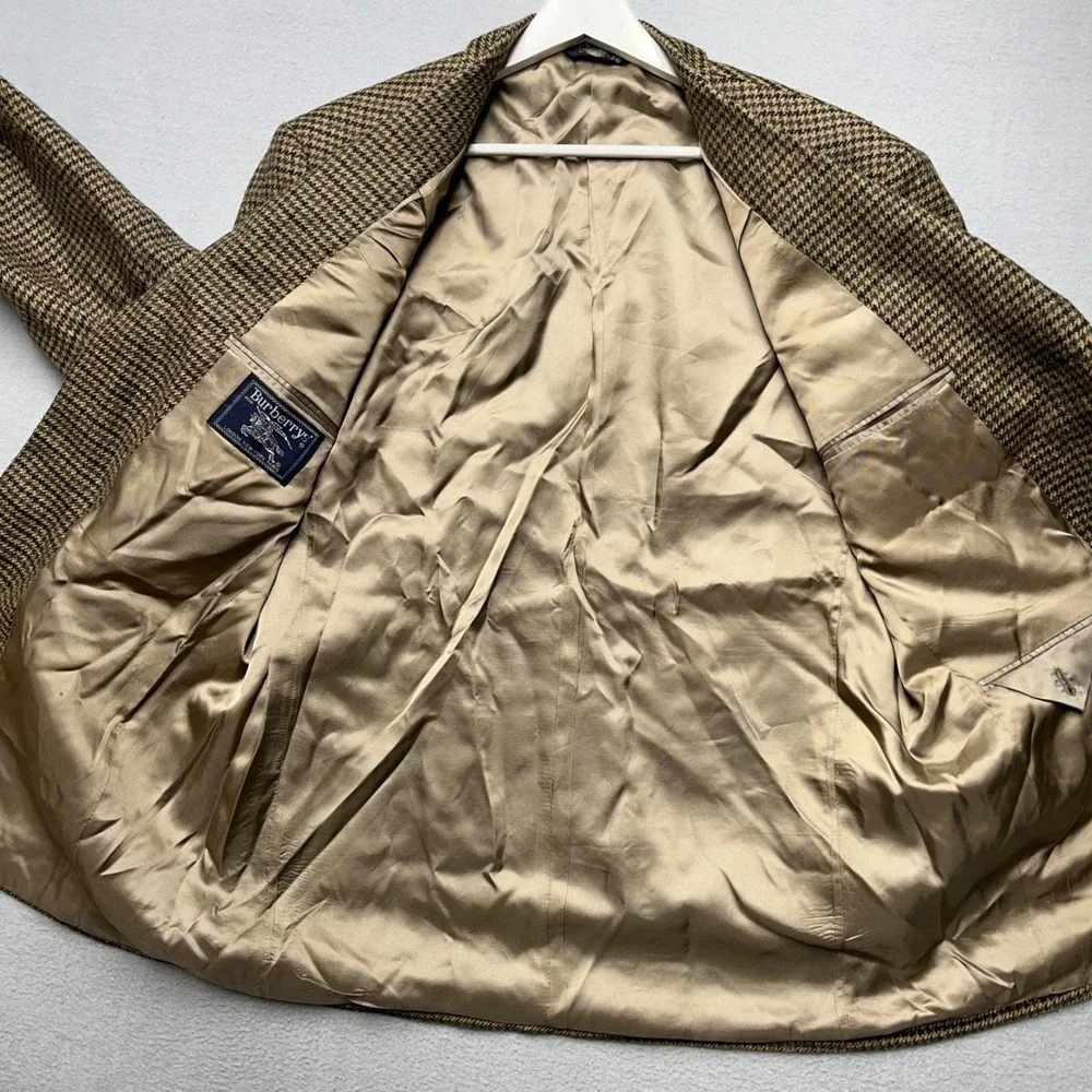 VTG Burberrys Men Blazer Houndstooth suit jacket Sport Coat Brown 1/2 canvas 42R - Picture 5 of 16